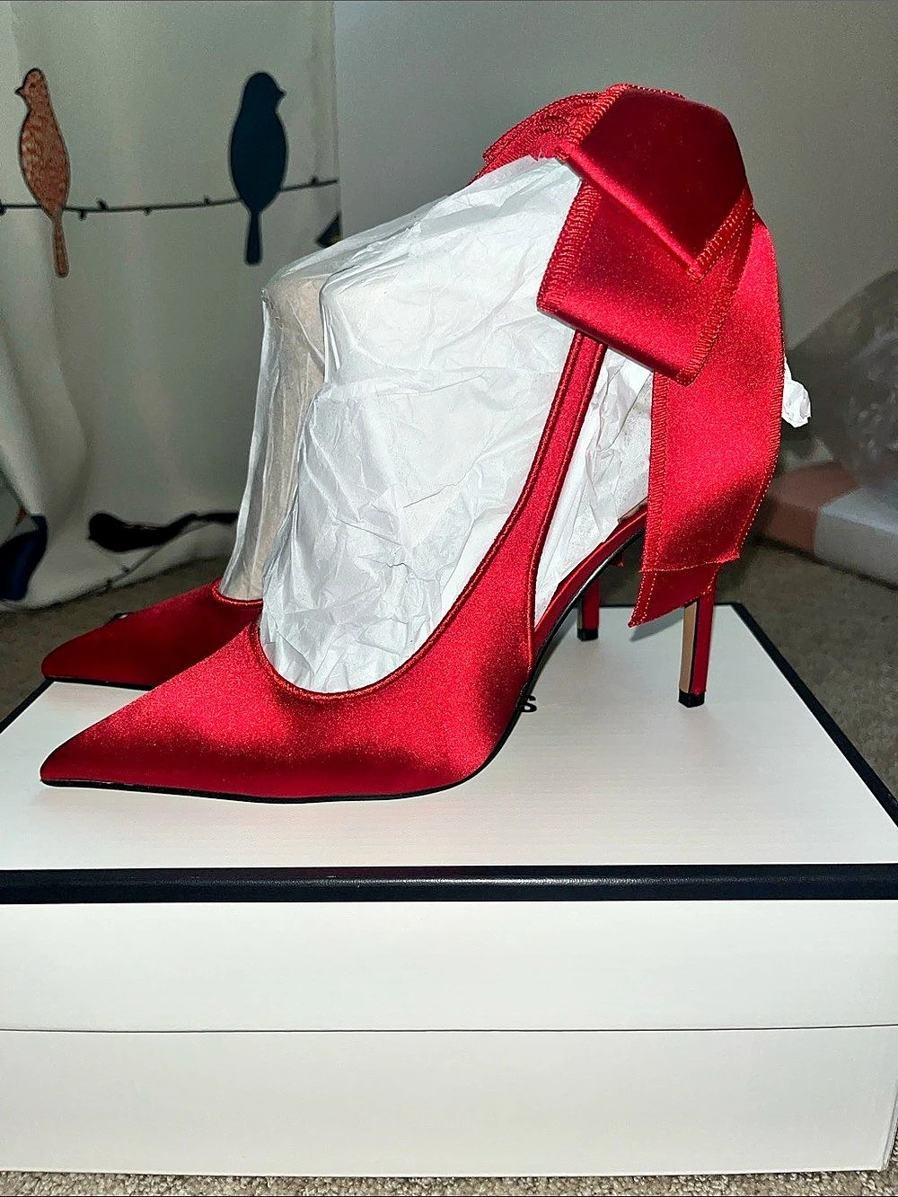 Steve Madden Teacup Red Satin Bow Slingback Stiletto Pumps Size 9 - brand new